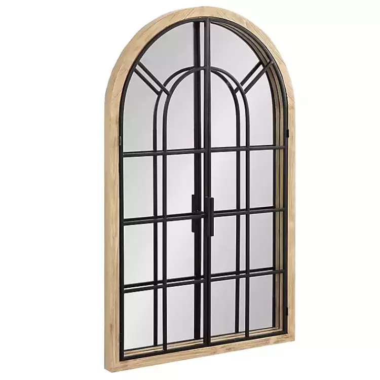Natural Wood and Metal Arch Windowpane Wall Mirror>Kirklands Home Cheap