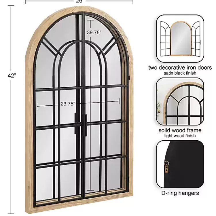 Natural Wood and Metal Arch Windowpane Wall Mirror>Kirklands Home Cheap