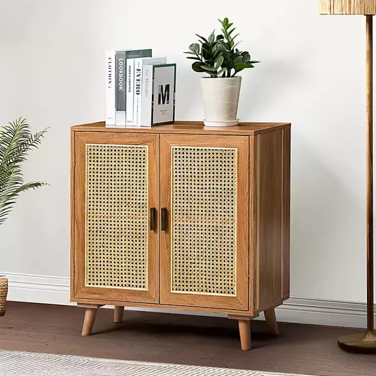 Natural Wood and Rattan 2-Door Cabinet>Kirklands Home Hot