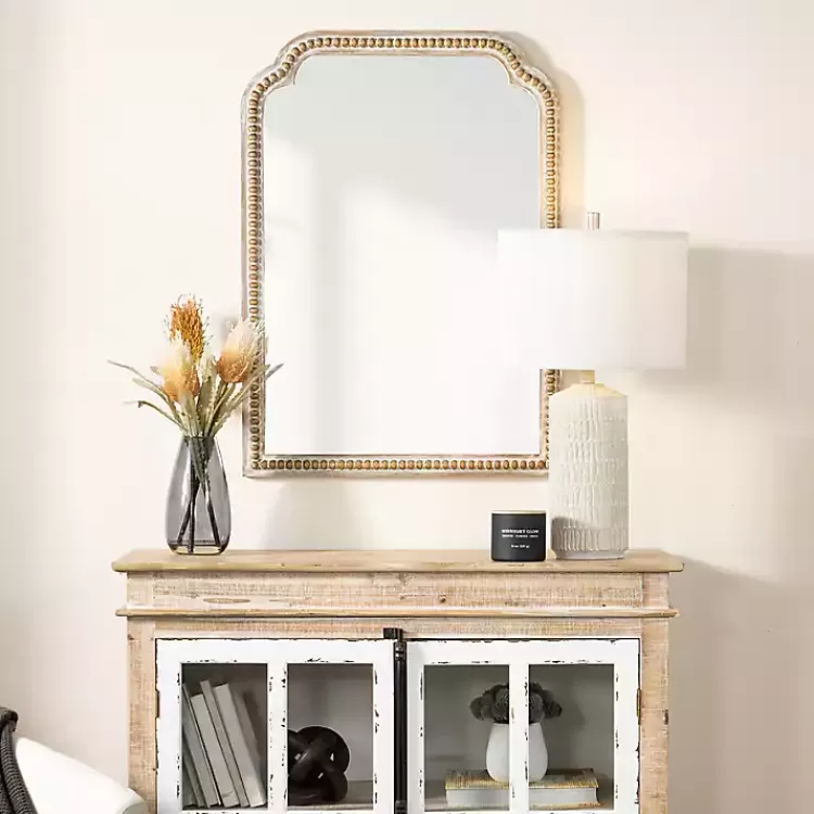 Natural Wood Beaded Scalloped Rectangular Mirror>Kirklands Home Outlet