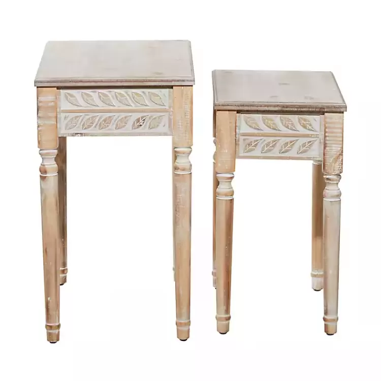 natural_wood_carved_leaf_accent_tables_set_of__3.webp Natural Wood Carved Leaf Accent Tables, Set of 2>Kirklands Home New