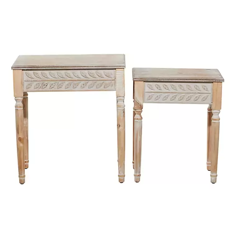natural_wood_carved_leaf_accent_tables_set_of__4.webp Natural Wood Carved Leaf Accent Tables, Set of 2>Kirklands Home New