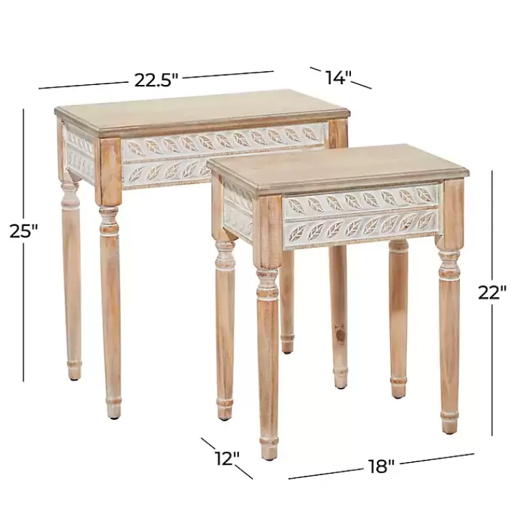 natural_wood_carved_leaf_accent_tables_set_of__5.webp Natural Wood Carved Leaf Accent Tables, Set of 2>Kirklands Home New