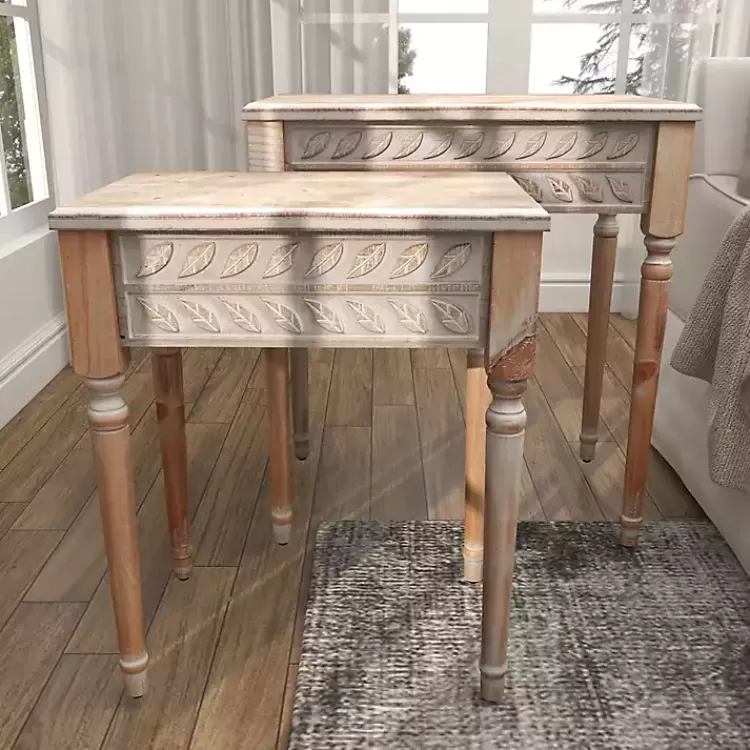 natural_wood_carved_leaf_accent_tables_set_of__6.webp Natural Wood Carved Leaf Accent Tables, Set of 2>Kirklands Home New