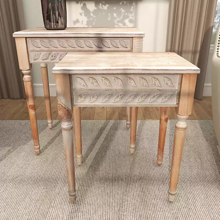 natural_wood_carved_leaf_accent_tables_set_of__7.webp Natural Wood Carved Leaf Accent Tables, Set of 2>Kirklands Home New