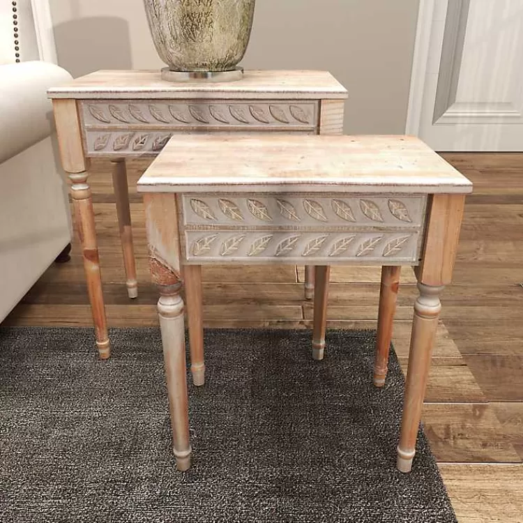 natural_wood_carved_leaf_accent_tables_set_of__8.webp Natural Wood Carved Leaf Accent Tables, Set of 2>Kirklands Home New