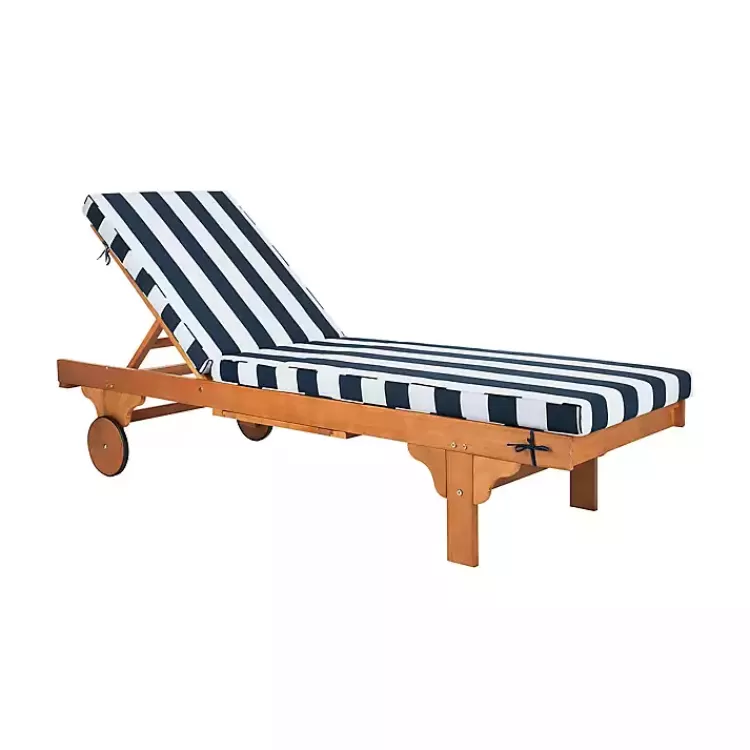Natural Wood Chaise with Table and Striped Cushion>Kirklands Home Store