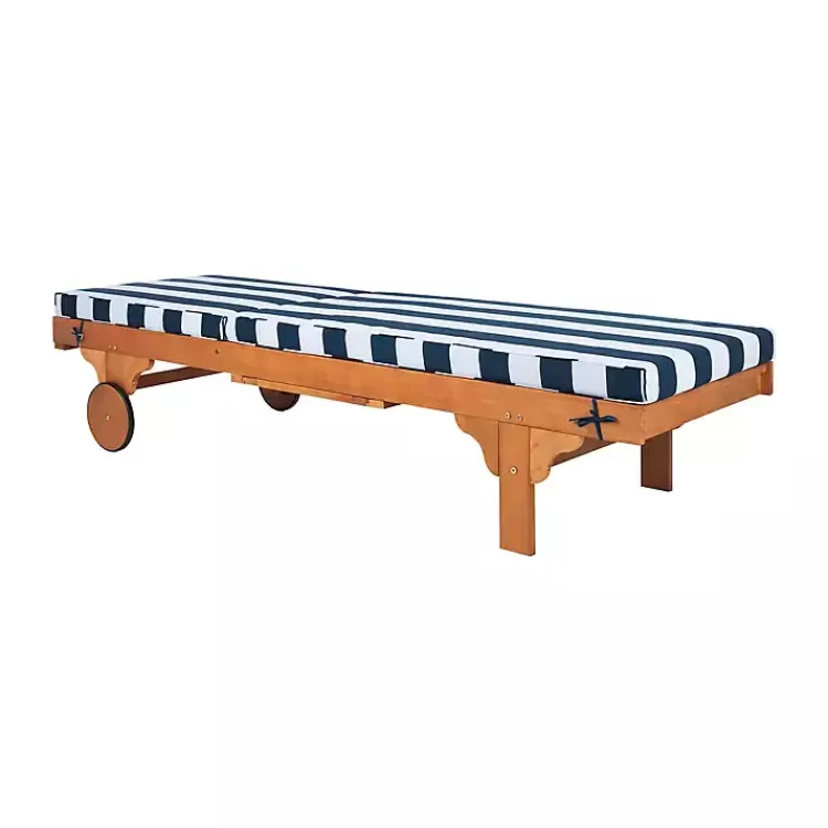Natural Wood Chaise with Table and Striped Cushion>Kirklands Home Store