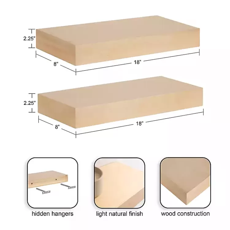 Natural Wood 2-pc. Floating Shelves, 18 in.>Kirklands Home Cheap