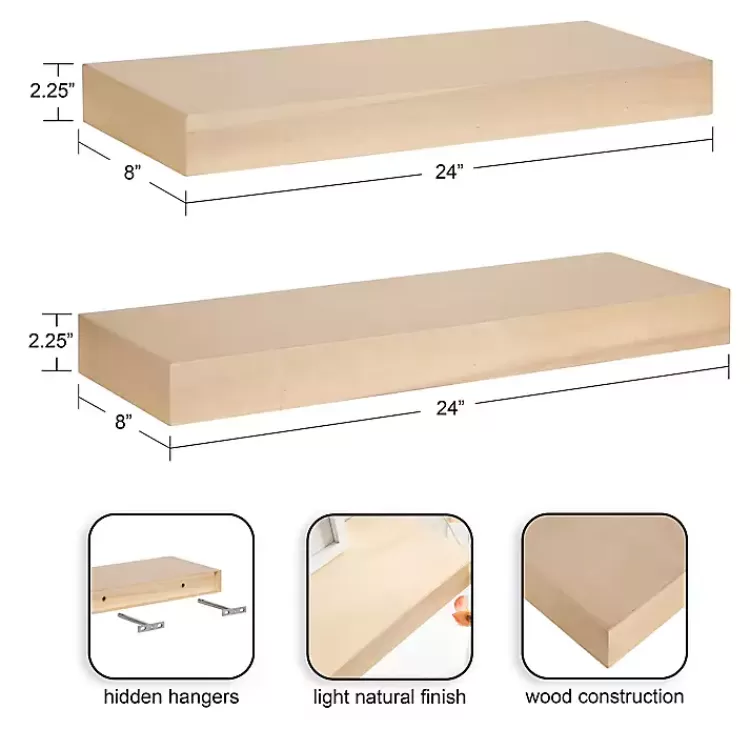 Natural Wood 2-pc. Floating Shelves, 24 in.>Kirklands Home Flash Sale