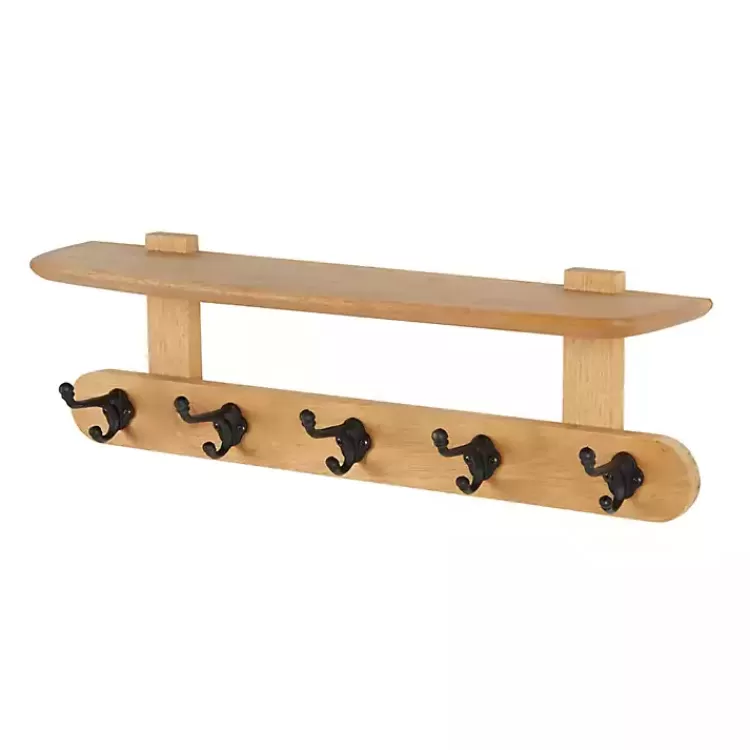 Natural Wood Wall Shelf with Hooks>Kirklands Home Best