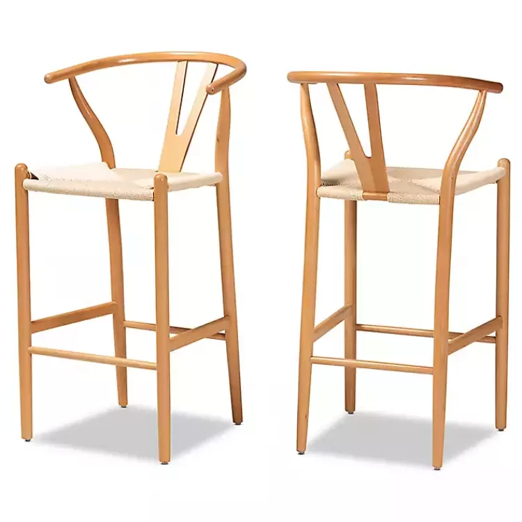 Natural Wood Woven Yarn Seat Bar Stools, Set of 2>Kirklands Home Sale