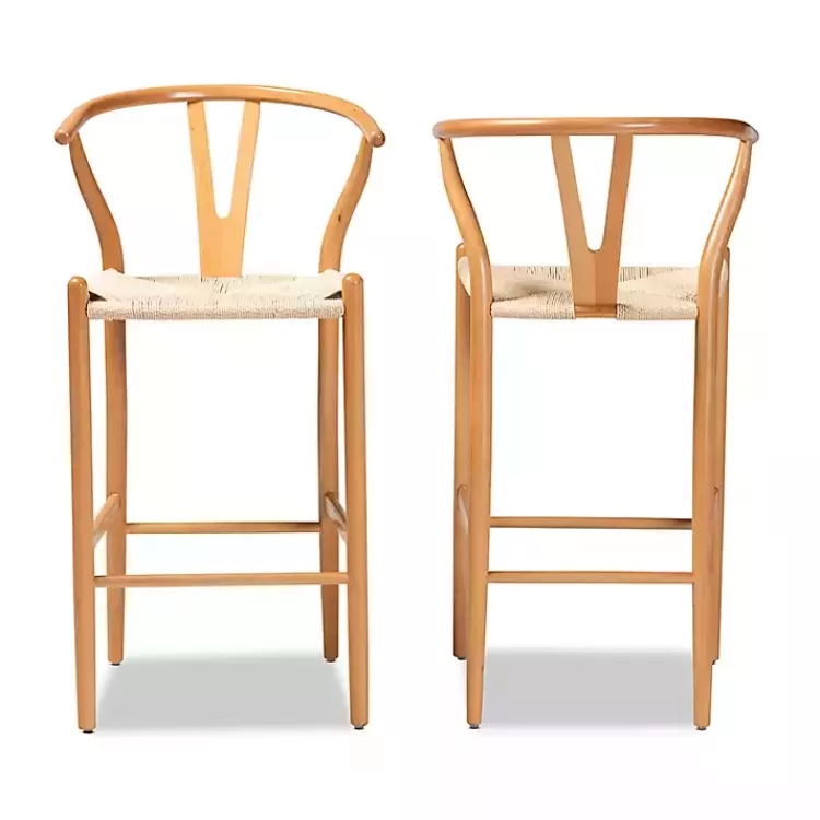 Natural Wood Woven Yarn Seat Bar Stools, Set of 2>Kirklands Home Sale