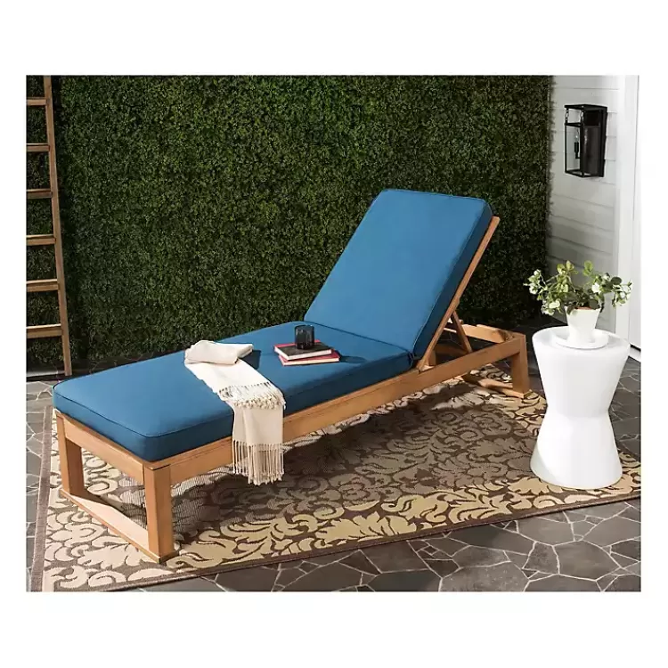 Natural Wooden Chaise with Navy Cushion>Kirklands Home Shop
