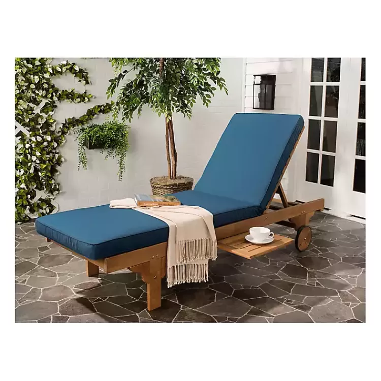 Natural Wooden Chaise with Table and Navy Cushion>Kirklands Home Online