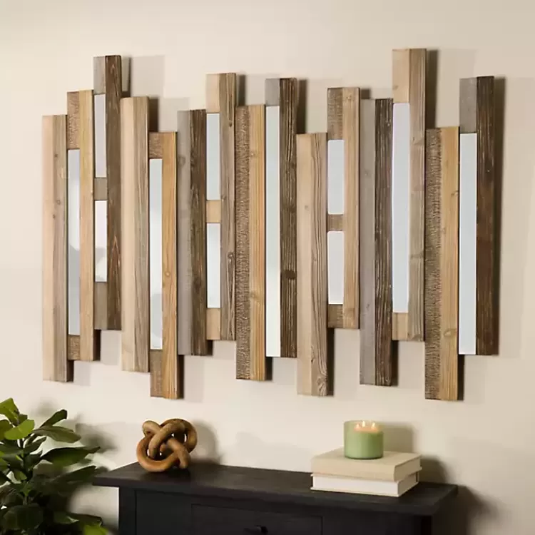 natural_wooden_planks_mirrored_wall_plaque_3.webp Natural Wooden Planks Mirrored Wall Plaque>Kirklands Home Store