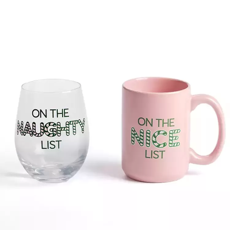 Naughty & Nice 2-pc. Mug & Wine Glass Set>Kirklands Home Outlet