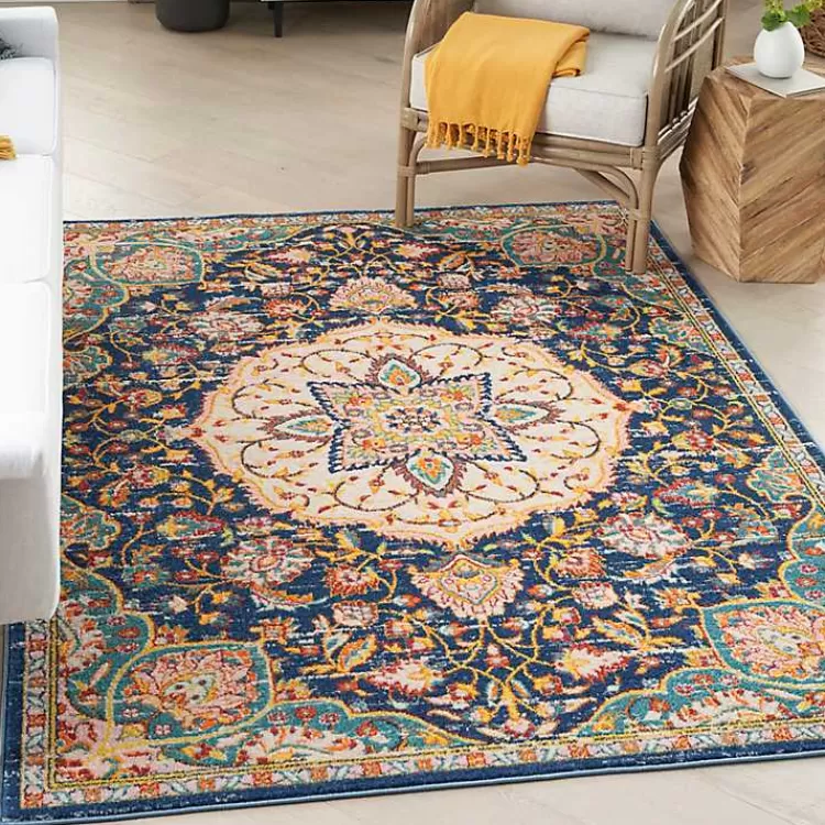 Navy & Multi Floral Medallion Area Rug, 5x7>Kirklands Home Fashion