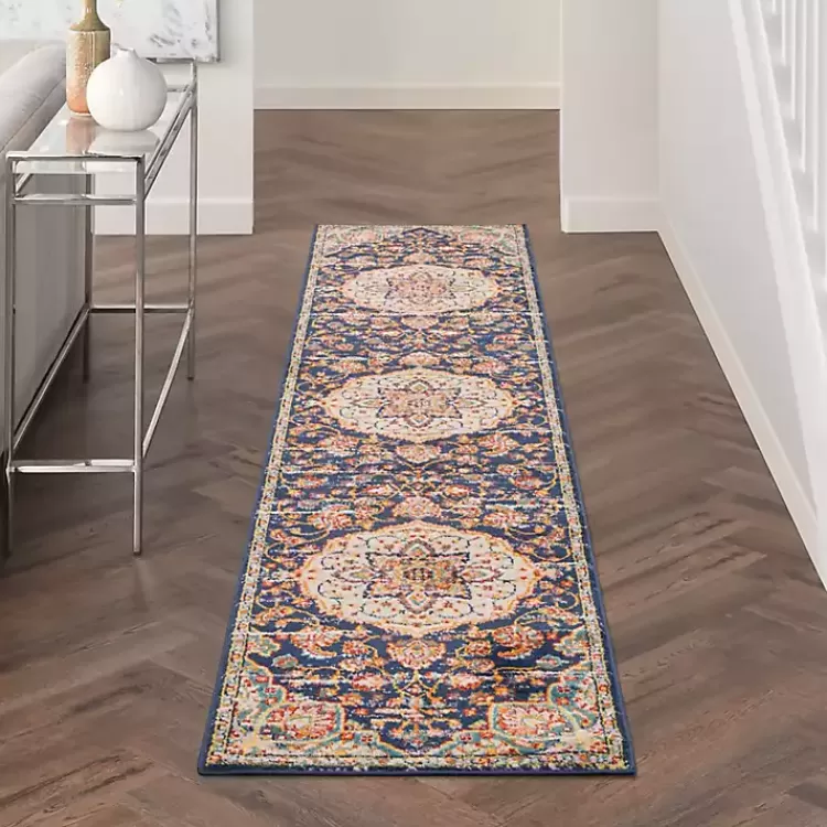 Navy & Multi Floral Medallion Runner>Kirklands Home Online