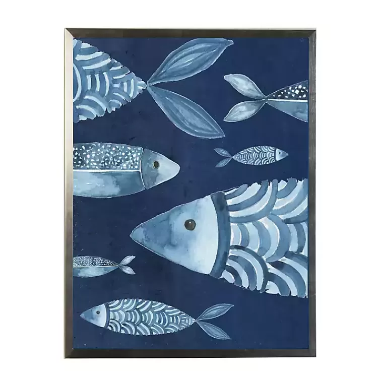 Navy and Teal Distressed Fish Framed Art Print>Kirklands Home Shop