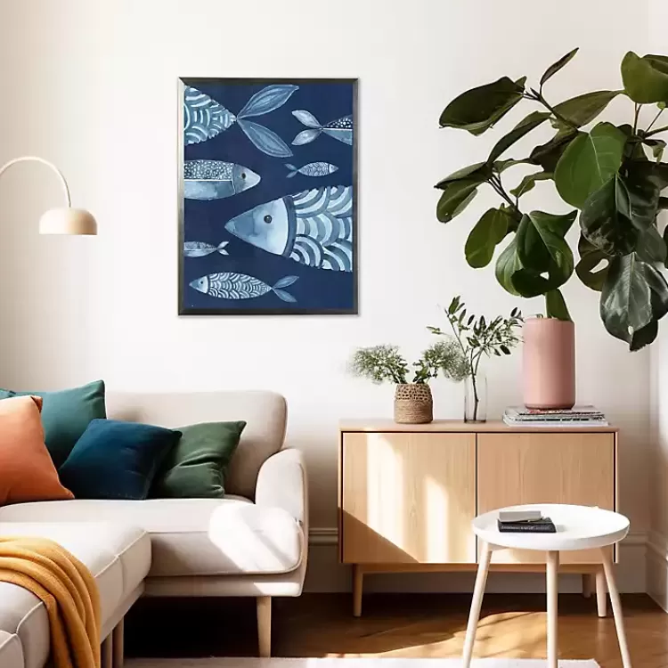 Navy and Teal Distressed Fish Framed Art Print>Kirklands Home Shop