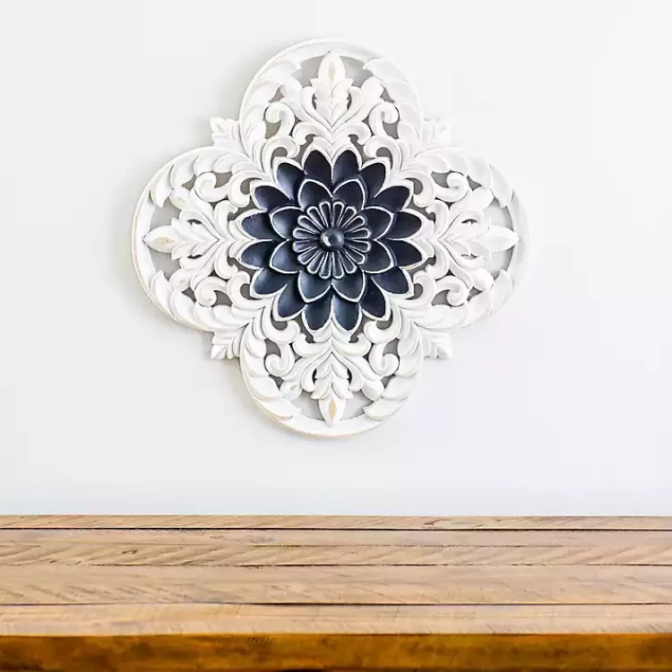 Navy and White Medallion Carved Plaque>Kirklands Home Cheap