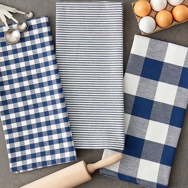 Navy and White Mixed Check Towels, Set of 3>Kirklands Home New