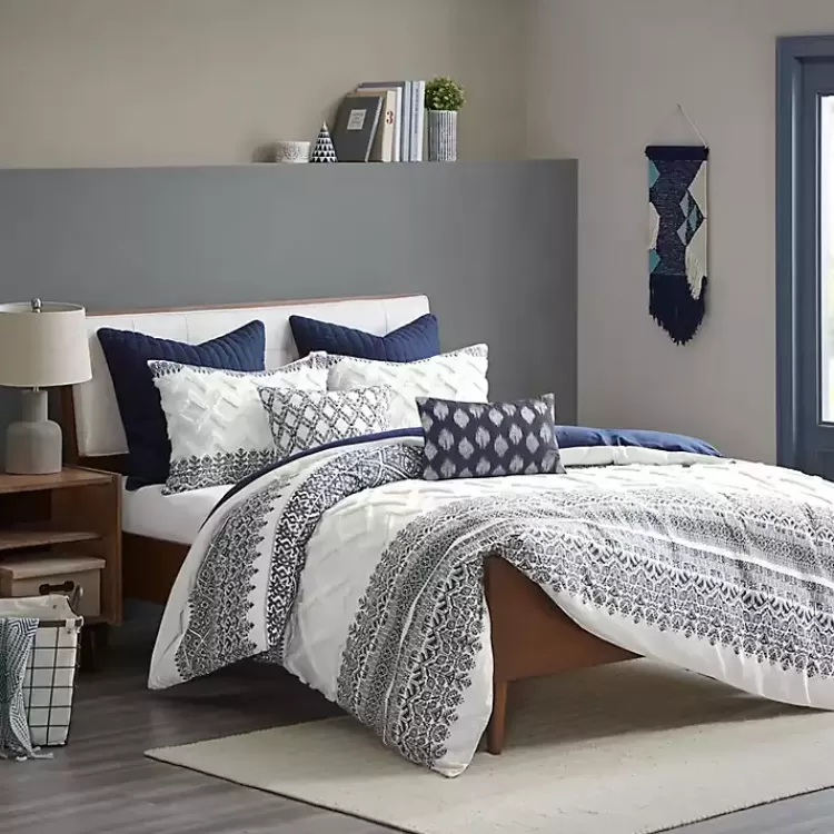 Navy and White 3-pc. California King Duvet Set>Kirklands Home Fashion