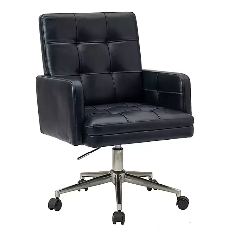 Navy Tufted Faux Leather Swivel Office Chair>Kirklands Home New