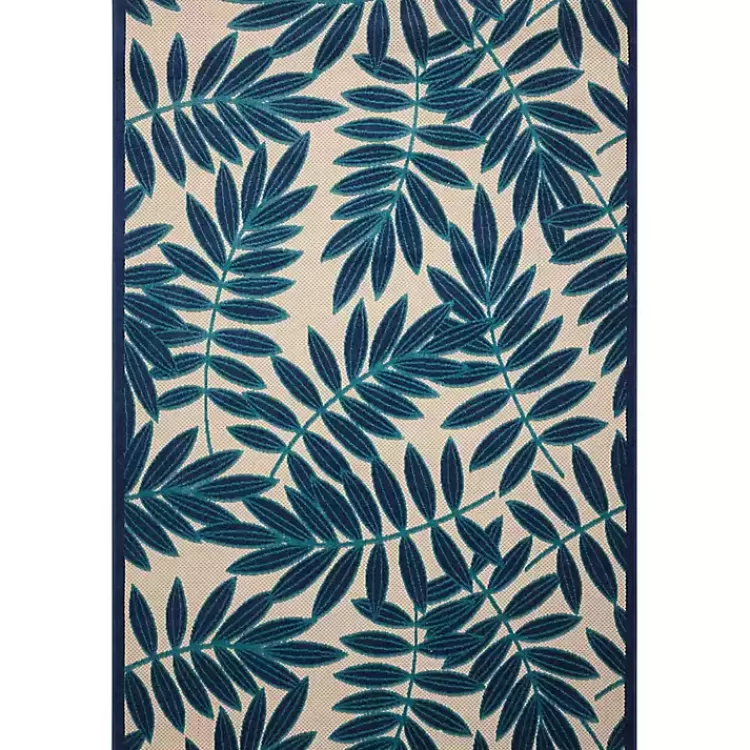 Navy Botanical Leaves Outdoor Area Rug, 9x13>Kirklands Home Sale
