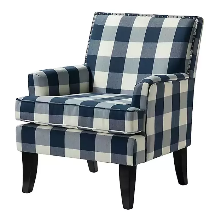 Navy Buffalo Check Upholstered Armchair>Kirklands Home Fashion