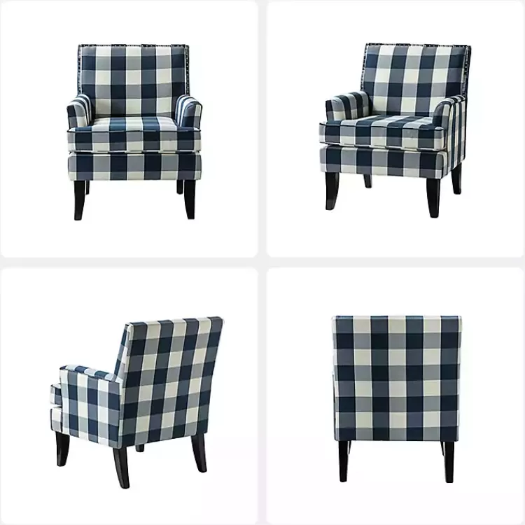 navy_buffalo_check_upholstered_armchair_2.webp Navy Buffalo Check Upholstered Armchair>Kirklands Home Fashion