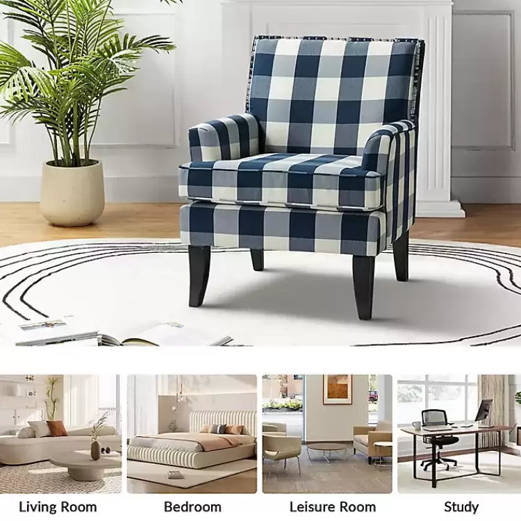 navy_buffalo_check_upholstered_armchair_3.webp Navy Buffalo Check Upholstered Armchair>Kirklands Home Fashion