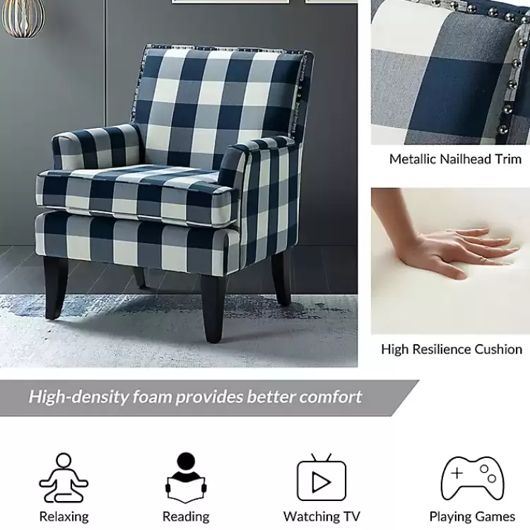 navy_buffalo_check_upholstered_armchair_4.webp Navy Buffalo Check Upholstered Armchair>Kirklands Home Fashion