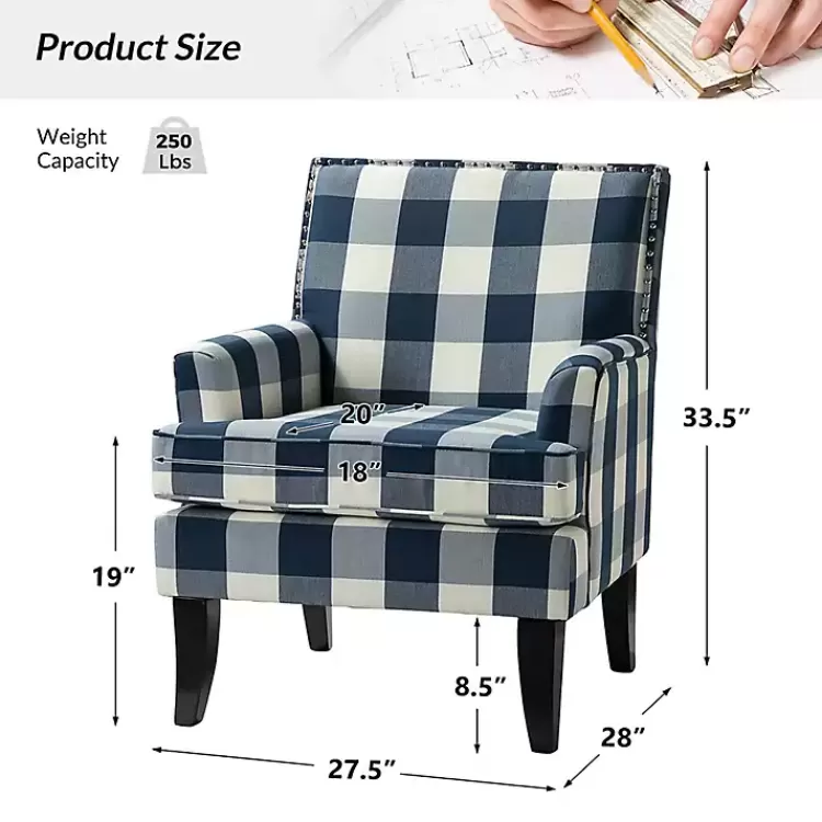 navy_buffalo_check_upholstered_armchair_6.webp Navy Buffalo Check Upholstered Armchair>Kirklands Home Fashion