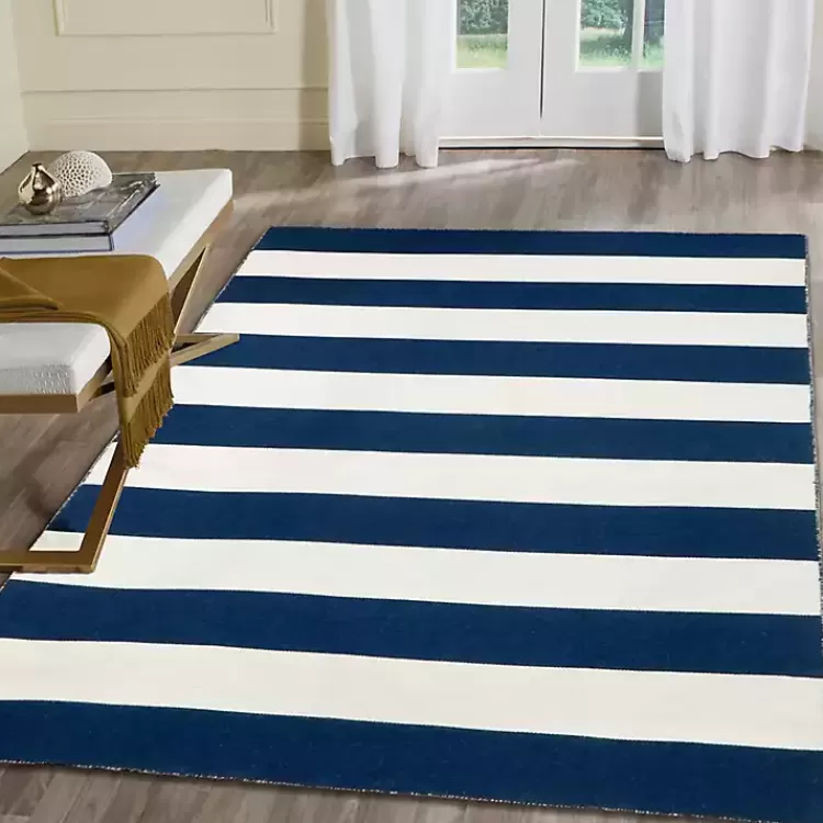 Navy Cabana Stripe Indoor/Outdoor Area Rug, 5x7>Kirklands Home Outlet