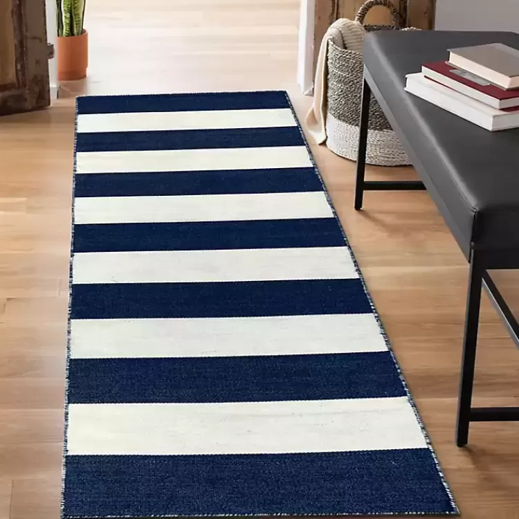 Navy Cabana Stripe Indoor/Outdoor Runner, 2x8>Kirklands Home New
