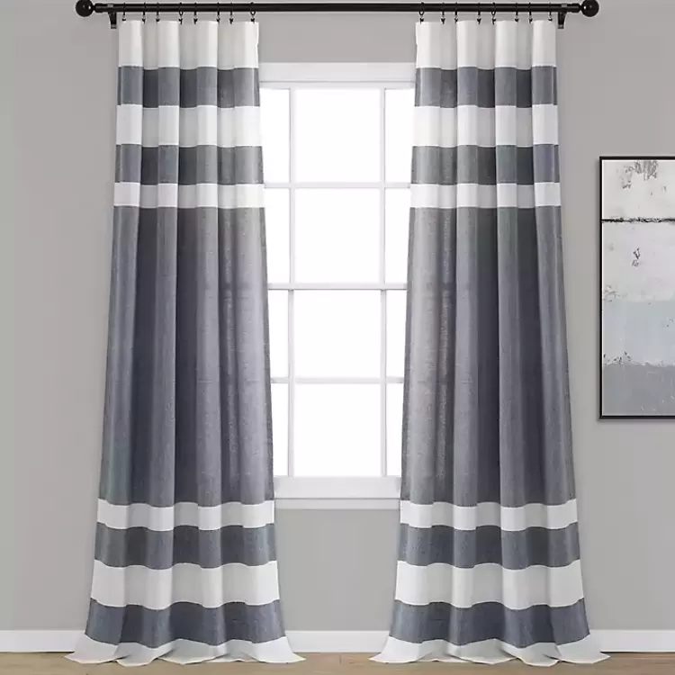 Navy Cape Cod Stripe Curtain Panel Set, 84 in.>Kirklands Home Fashion
