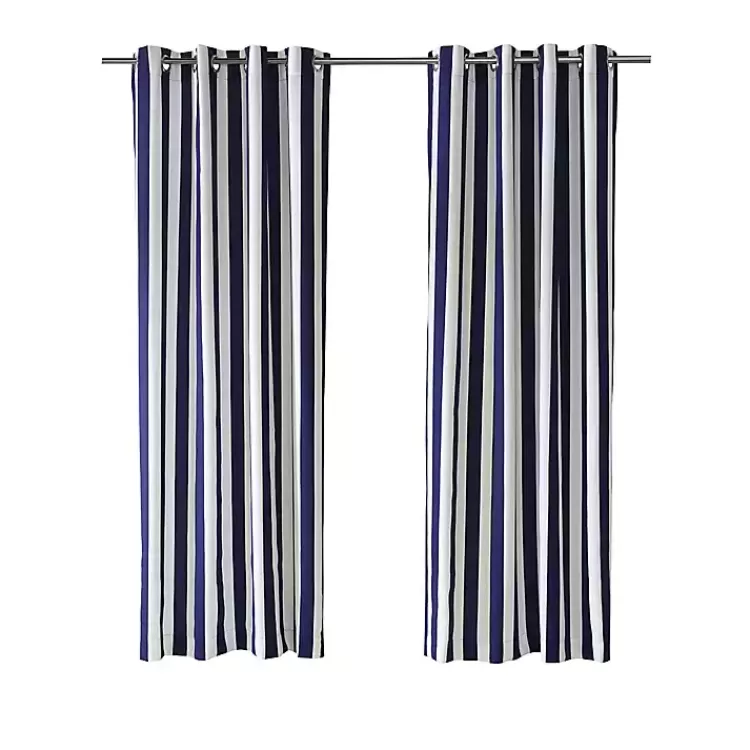 Navy Coastal Stripe Outdoor Curtain Panel, 108 in.>Kirklands Home Online