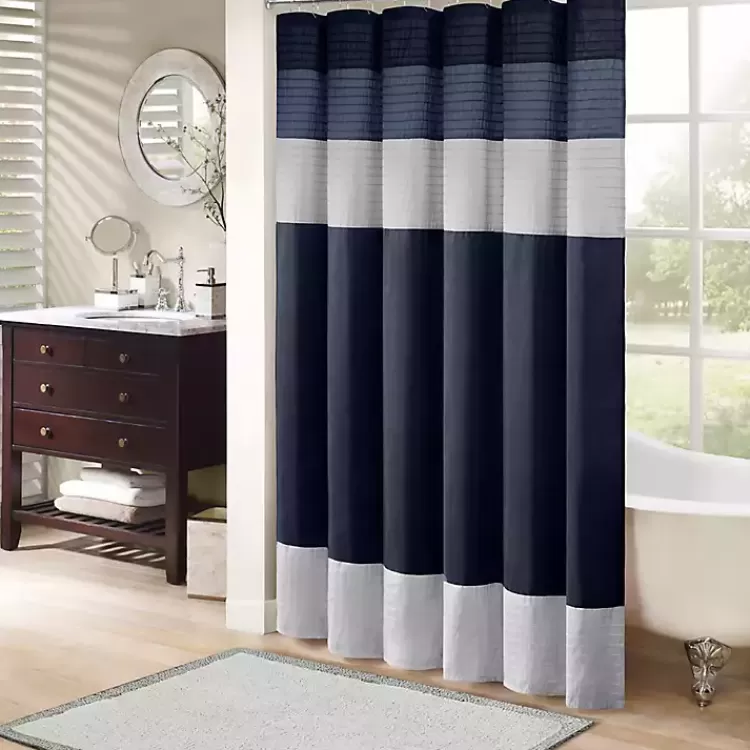 Navy Colorblock Silky Shower Curtain>Kirklands Home Best