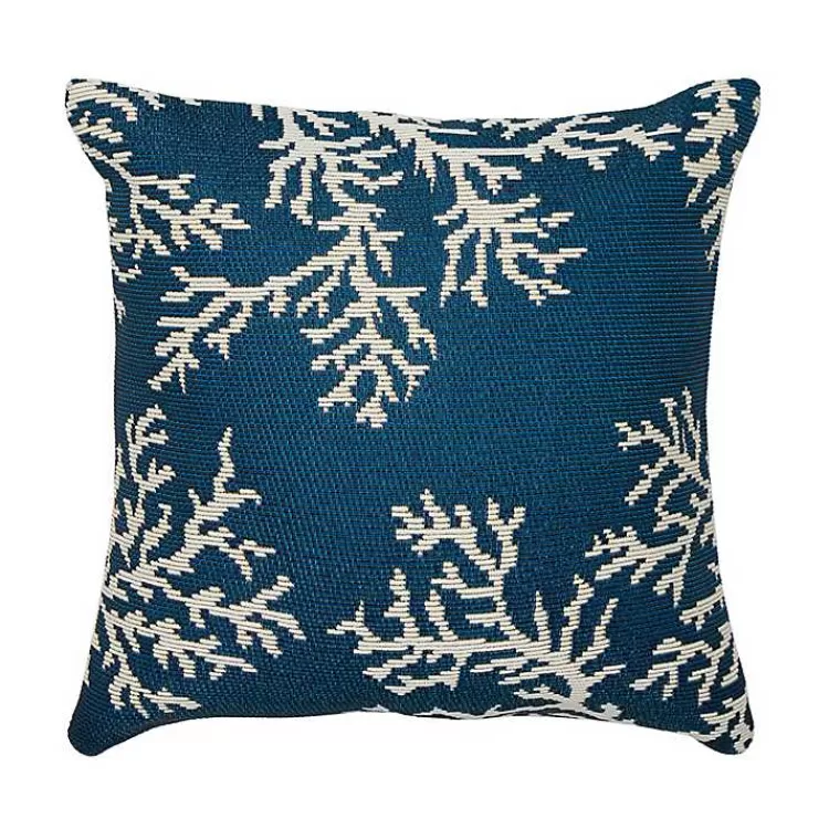 Navy Coral Woven Outdoor Throw Pillow>Kirklands Home Clearance