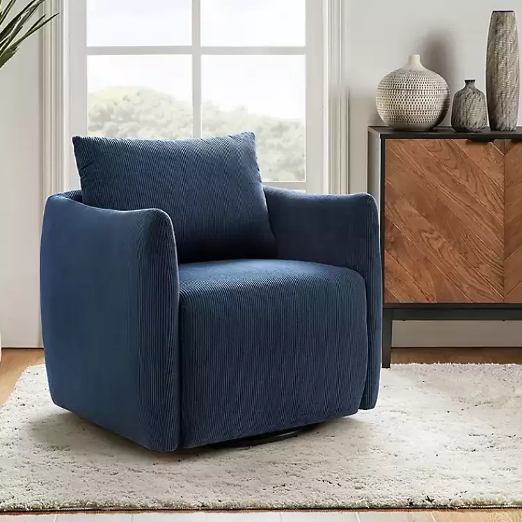 Navy Corduroy Swivel Accent Chair>Kirklands Home Discount