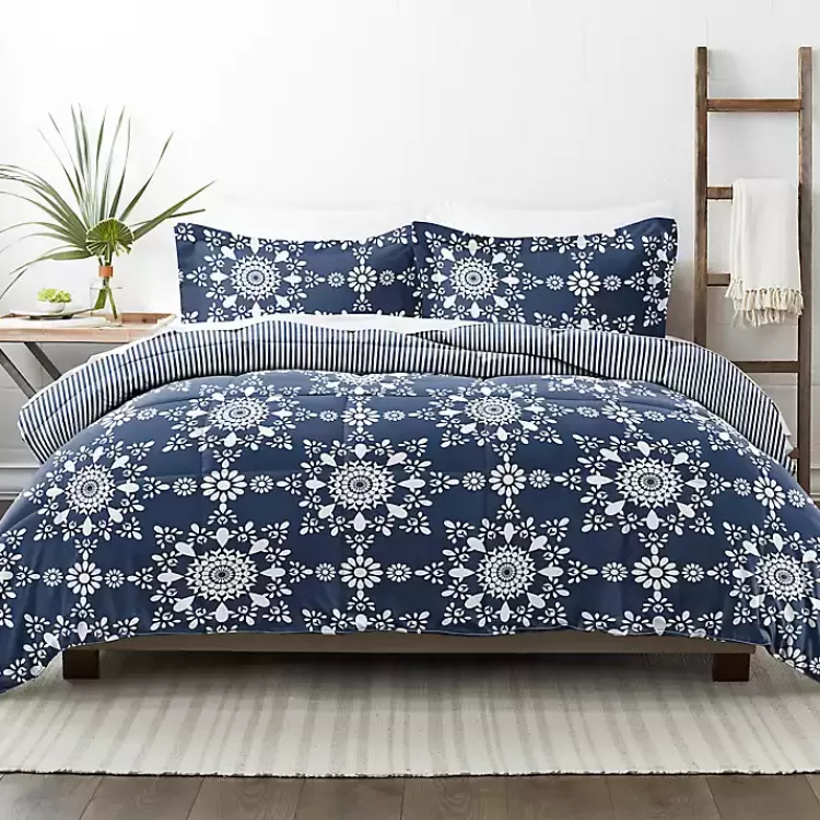 Navy Daisy Medallion Twin 3-pc. Comforter Set>Kirklands Home Flash Sale