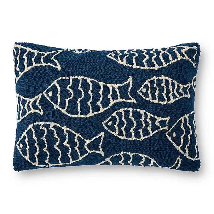 Navy Embroidered Fish Outdoor Lumbar Pillow>Kirklands Home Hot