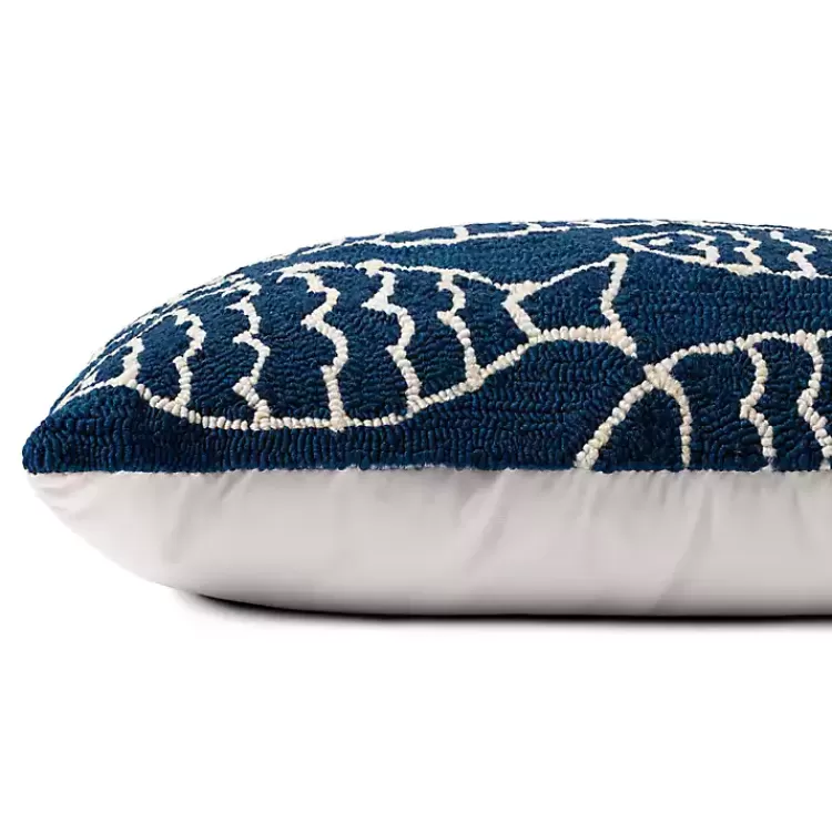 Navy Embroidered Fish Outdoor Lumbar Pillow>Kirklands Home Hot