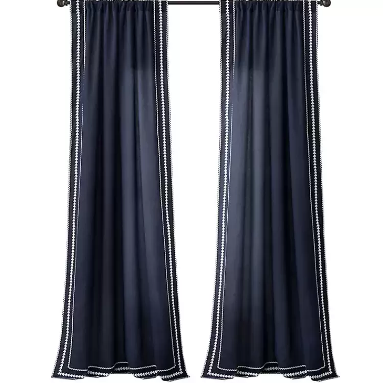 Navy Embroidered Ric Rac Curtain Panel, 84 in.>Kirklands Home Online