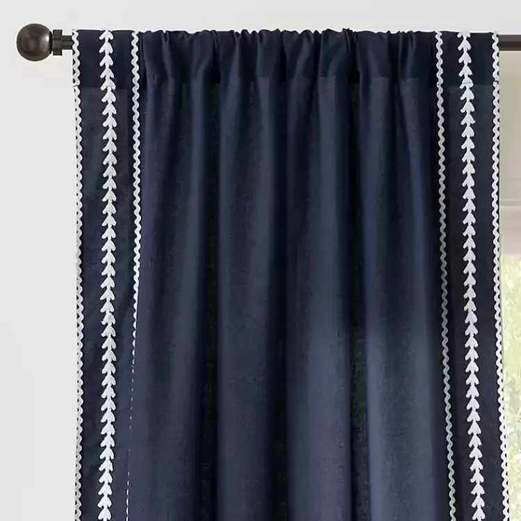 Navy Embroidered Ric Rac Curtain Panel, 84 in.>Kirklands Home Online
