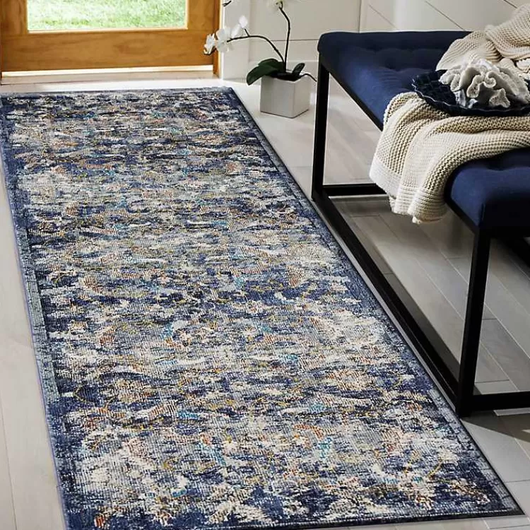 Navy Faded Floral Area Rug, 2x9>Kirklands Home Clearance
