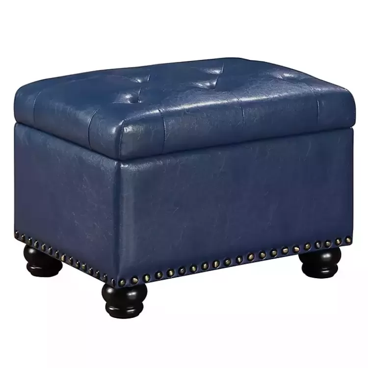 Navy Faux Leather Jessy Storage Ottoman>Kirklands Home Hot