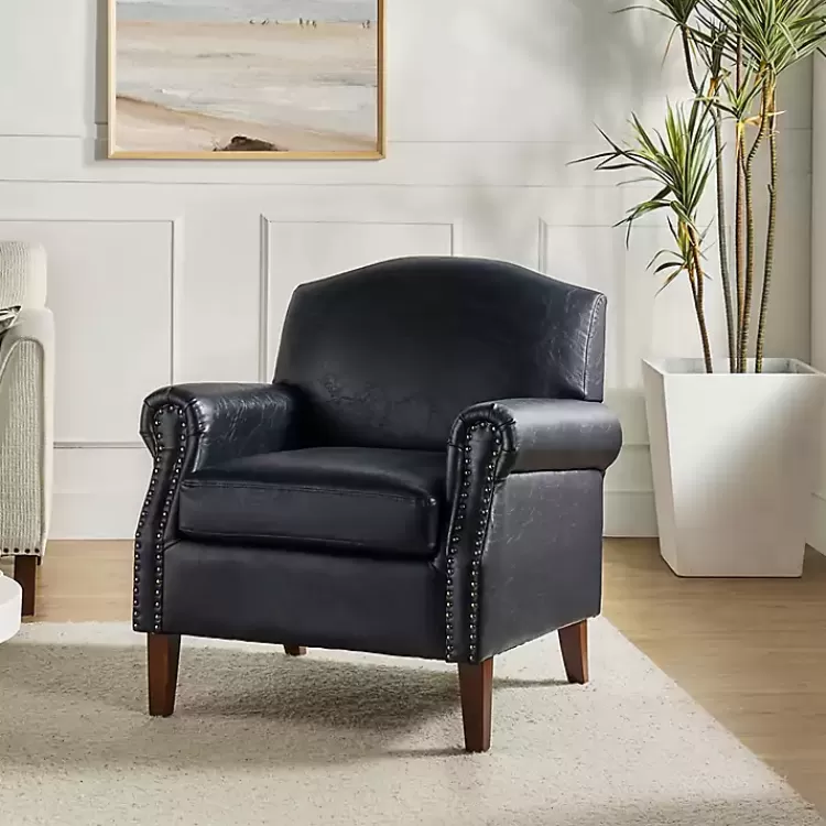 Navy Faux Leather Nailhead Taylor Armchair>Kirklands Home Shop